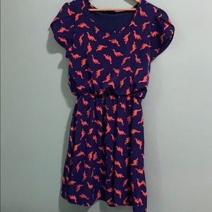 Oh my gosh A-Line Dino Dress in Orange and Blue